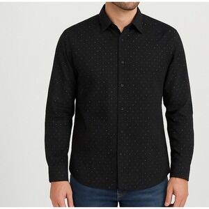 Perry Ellis Men's Dress Shirt Size L Black Long Sleeve Stretch Geometric
